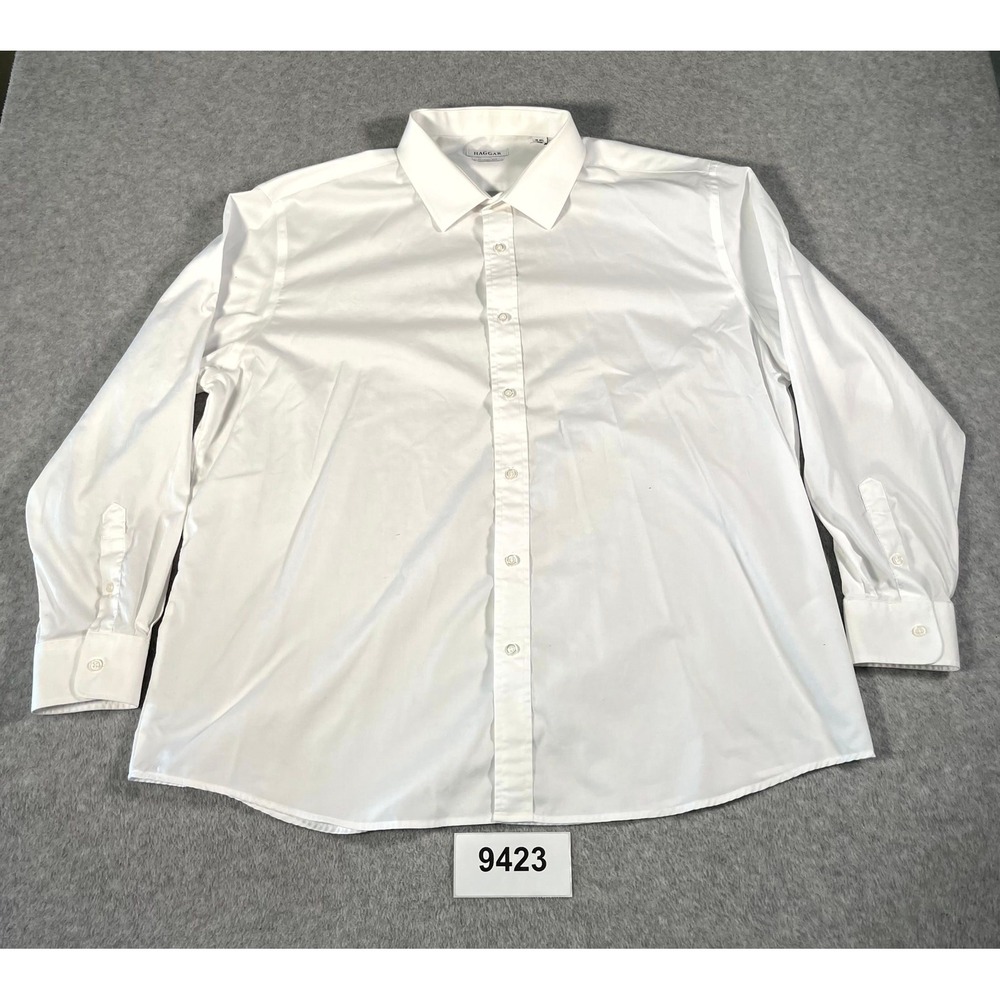 Haggar Dress Shirt Mens 18-18.5 White Classic Fit Cotton Stretch Business Formal